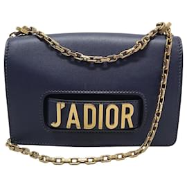 Borsa a tracolla J'adior in pelle blu navy con patta e catena dorata - Dior