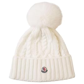 Cashmere-Beanie mit Fuchsfell-Bommel - Moncler