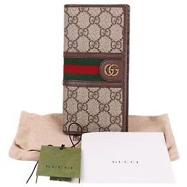 Gucci Portafoglio lungo Ophidia GG placcato oro a tre strisce