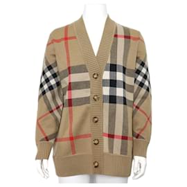 Technischer Cardigan aus beigeem Wolle-Jacquard-Karo - Burberry