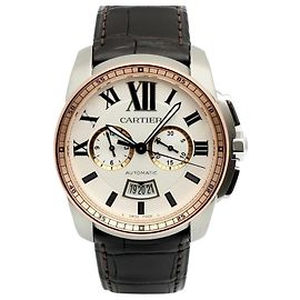 Cartier Reloj Cronógrafo para Hombre de Cuero Calibre de Pink Gold Combo