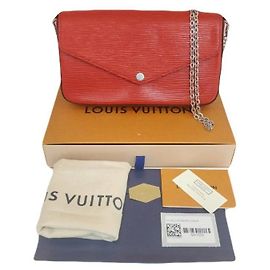 Louis Vuitton Pochette Felicie Red Epi Chain Crossbody Shoulder Bag