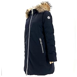 Chaqueta larga de plumón con piel de mapache Moncler