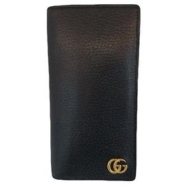 Gucci Portafoglio lungo in pelle GG Marmont con scomparto per documenti Nero Logo Oro Marmont