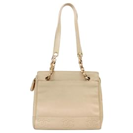 Chanel Borsa a tracolla con tripla catena CC beige
