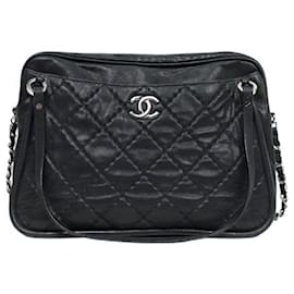 Chanel Borsa a Spalla Black Glazed Quilted CC Chain