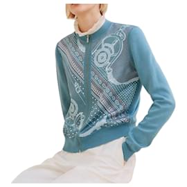 Strickjacke aus Twill mit langem Ärmel, Reißverschluss und Bandana-Muster für Damen - Hermès