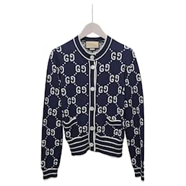 Cárdigan de jacquard de algodón GG Supreme azul oscuro - Gucci