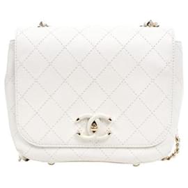 Weiße gesteppte Flap Chain Schultertasche - Chanel