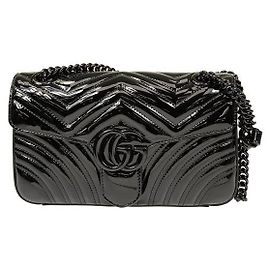 Gucci Mini borsa a tracolla GG Marmont in pelle verniciata stamp: