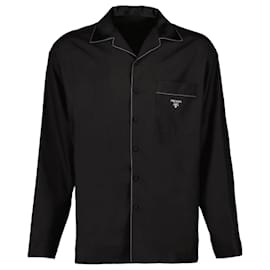 Silk Long Sleeve Shirt with Logo Print - Prada