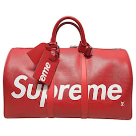 Louis Vuitton Borsa Keepall Epi con Logo Supreme Rosso