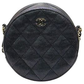 Chanel Serie di borse a tracolla Classic Round Caviar Black Purple Pearl