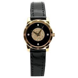 Piaget Reloj Tradition Vintage para Mujer en Cuero Dorado con Ónix y Pavé de Diamantes