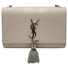 Saint Laurent Borsa a tracolla Kate in coccodrillo con nappe Beige Pink