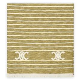 Asciugamano da Spiaggia in Cotone Triomphe Stripe (Ocre/Vanilla) - Céline