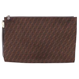 Clutch con tracolla FF in scamosciato marrone - Fendi