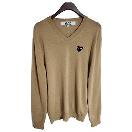 Comme Des Garcons Maglia in maglia da uomo beige e nera con toppa