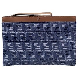 Fendi Clutch piatta in jacquard denim Medium