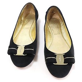 Salvatore Ferragamo Ballerine in scamosciato nero con fiocchi dorati