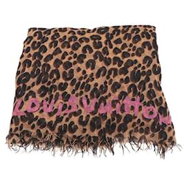 Estola, cachecol e echarpe de seda e cashmere com estampa de leopardo marrom - Louis Vuitton