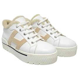 Sneakers Abain-Taj in shearling con logo bianco - Hermès