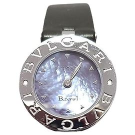 Bulgari Relógio feminino de aço com mostrador de quartzo madrepérola e pulseira de couro