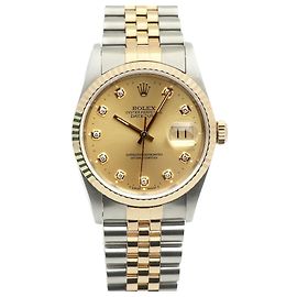 Rolex Orologio Combi da Uomo Datejust con Quadrante Oro Champagne e Diamanti