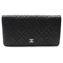 Chanel Soft Caviar Silver Classic Timeless Flap Long Wallet