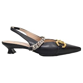 Gucci Scarpe slingback con morsetto in pelle nera