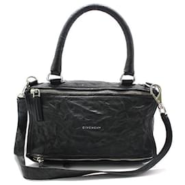 Pandora Medium Schultertasche aus schwarzer, gekräuselter Schafhaut in Silber - Givenchy