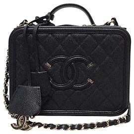 Chanel Borsa Tote con Manico Superiore e Spalla Black Caviar Gold-tone Cosmetic Medium