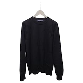 Langarm-Strickpullover mit Rundhalsausschnitt und Ton-in-Ton-Monogramm in Schwarz - Louis Vuitton