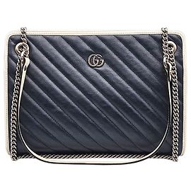 Gucci Borsa a tracolla GG Marmont in matelassé chevron blu con catena dorata