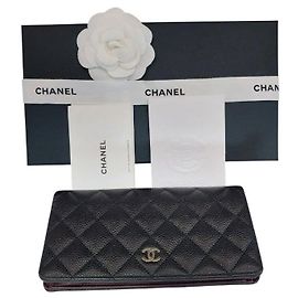 Chanel Classic Soft Caviar Black Timeless Silver Flap Long Wallet