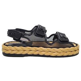 Chanel Sandali in mesh patentato con logo CC nero e chiusura in velcro