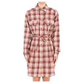Isabel Marant Mini vestido xadrez em mistura de linho (Laranja)