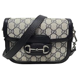 Gucci Mini borsa a tracolla GG Supreme Horsebit blu e beige
