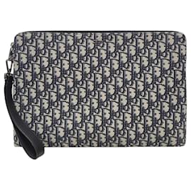 Beige Black Oblique Jacquard Reißverschluss-Clutch - Dior