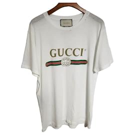 T-shirt bianca a maniche corte unisex con ricamo floreale e logo vintage - Gucci