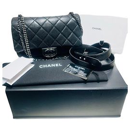 Chanel Borsa a tracolla Black Caviar Classic Silver Flap Bag Borsa a tracolla Borsa crossbody