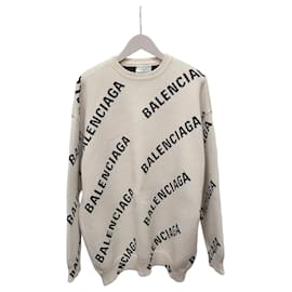 Suéter de punto blanco con logotipos multicolores por toda la prenda - Balenciaga