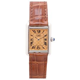 Cartier Reloj de mujer con correa de cuero y movimiento de cuarzo Silver Must