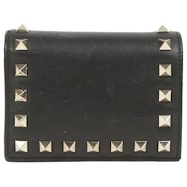 Rockstud Portemonnaie aus schwarzem Leder - Valentino