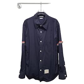 Thom Browne Navy Nylon-Hemdjacke mit Armband mit Druckknöpfen