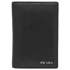 Prada Portacarte in Vitello Grain nero con dettagli argento
