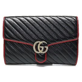 Gucci Clutch GG Marmont in pelle trapuntata nera e rossa con finiture dorate