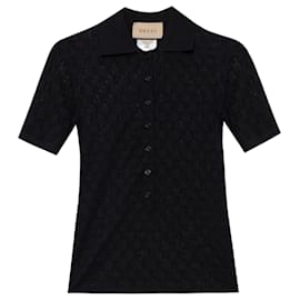 Polo aus Baumwoll-Seiden-Mischung GG stamp - Gucci