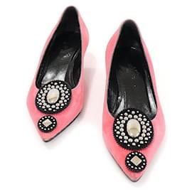 Hermès Rosa Wildleder-Pumps mit metallischen Punkten für Damen