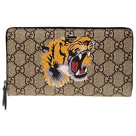 Gucci Portafoglio lungo con zip Supreme Tiger Beige